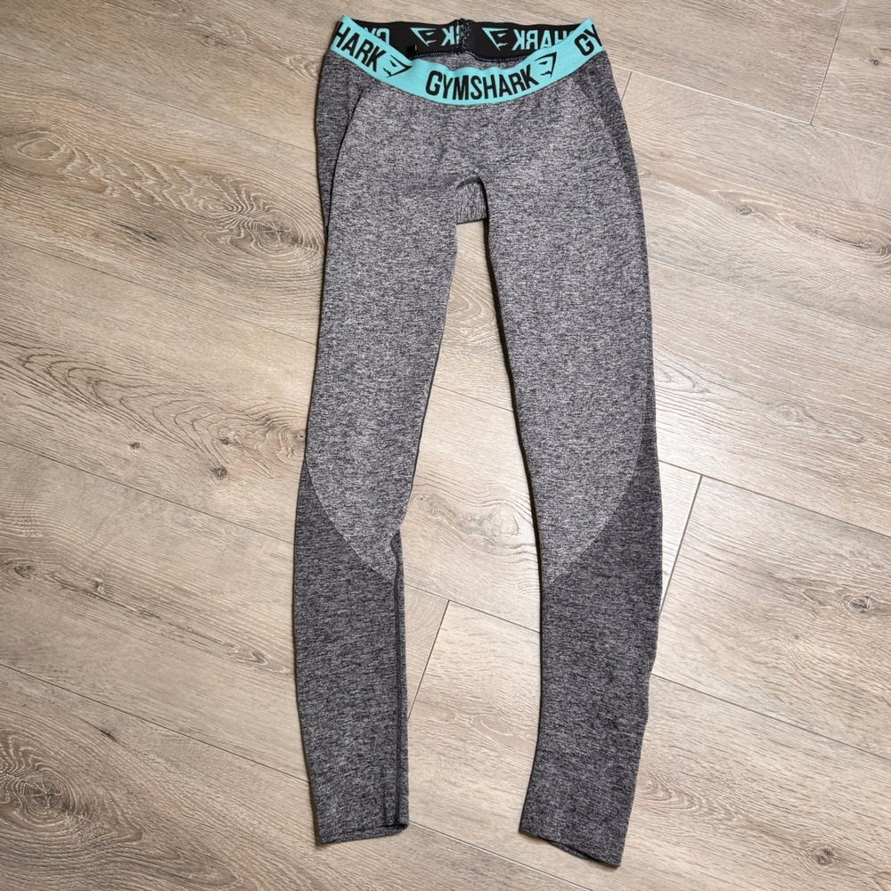 Gymshark Flex Seamless Dry Leggings Aqua Blue Waistband Grey Womens Size Small S